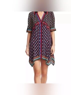 Alice + Olivia Navy Multicolor Retro Arch Print Dress